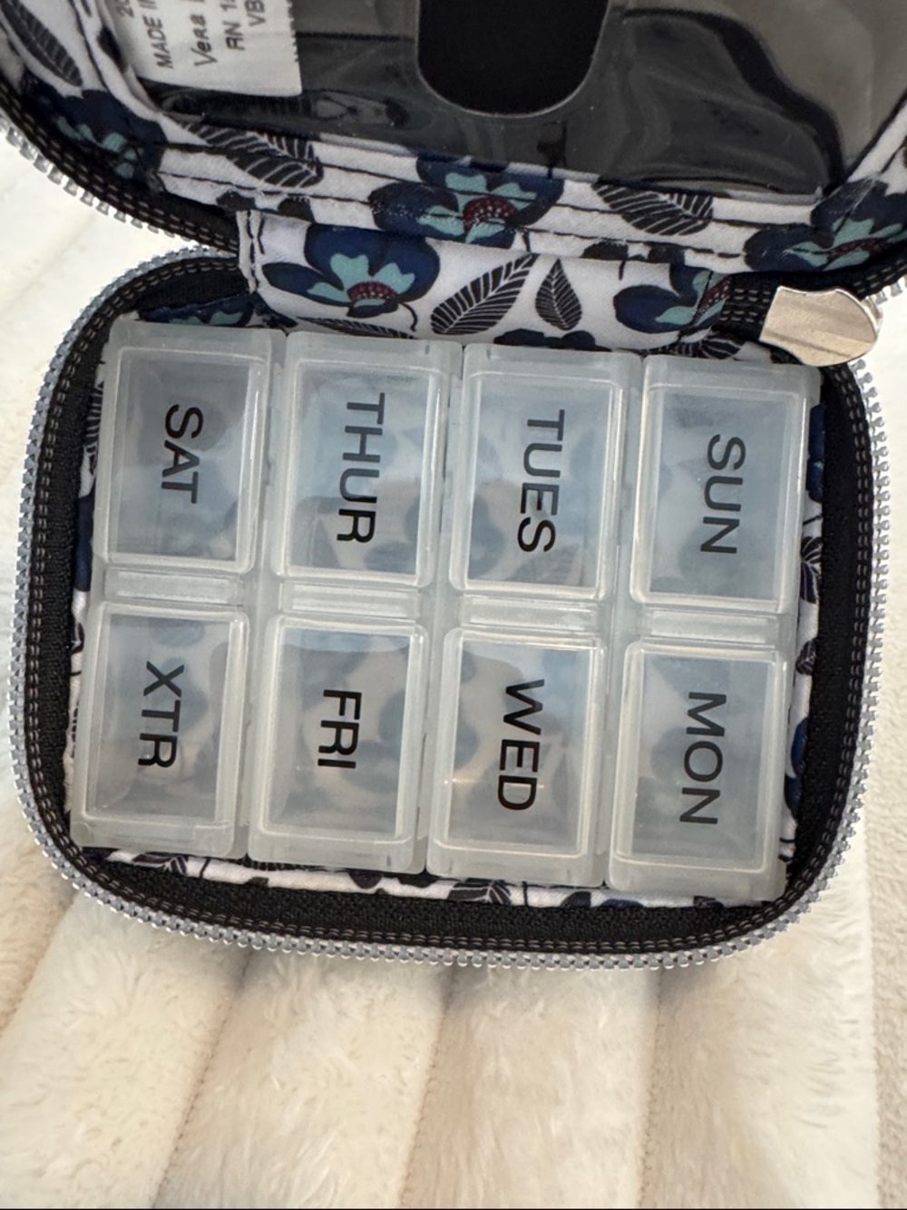 Vera Bradley Black and White Quilted Travel Pill Vitamin Case with Floral Detail - Picture 3 of 5